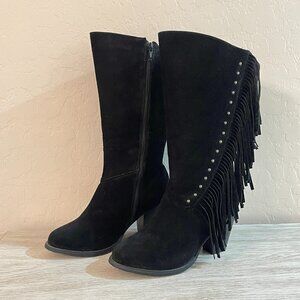 New Pierre Dumas Boots 6.5 Black Stud Fringe Side Zip